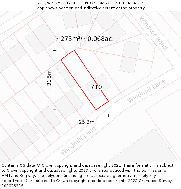 710, WINDMILL LANE, DENTON, MANCHESTER, M34 2FS: Plot and title map