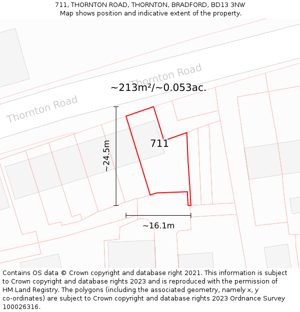 711, THORNTON ROAD, THORNTON, BRADFORD, BD13 3NW: Plot and title map