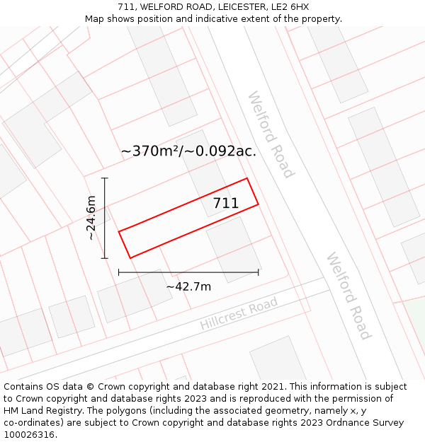 711, WELFORD ROAD, LEICESTER, LE2 6HX: Plot and title map