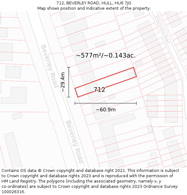 712, BEVERLEY ROAD, HULL, HU6 7JG: Plot and title map