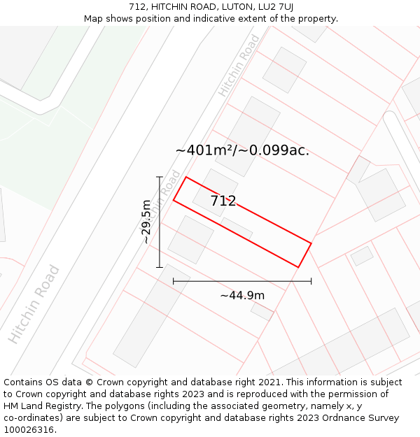 712, HITCHIN ROAD, LUTON, LU2 7UJ: Plot and title map