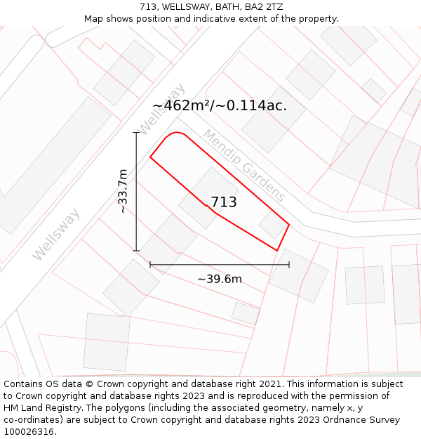 713, WELLSWAY, BATH, BA2 2TZ: Plot and title map