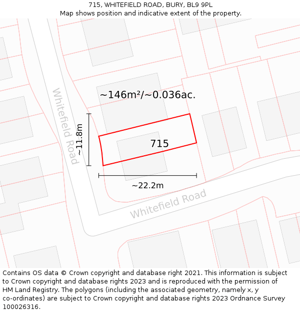 715, WHITEFIELD ROAD, BURY, BL9 9PL: Plot and title map