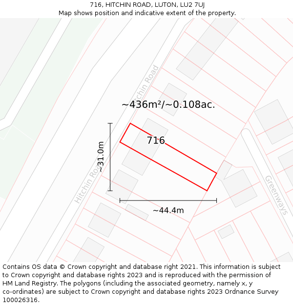 716, HITCHIN ROAD, LUTON, LU2 7UJ: Plot and title map