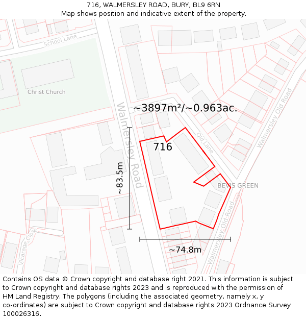 716, WALMERSLEY ROAD, BURY, BL9 6RN: Plot and title map