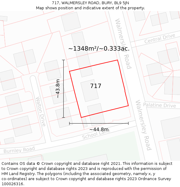 717, WALMERSLEY ROAD, BURY, BL9 5JN: Plot and title map