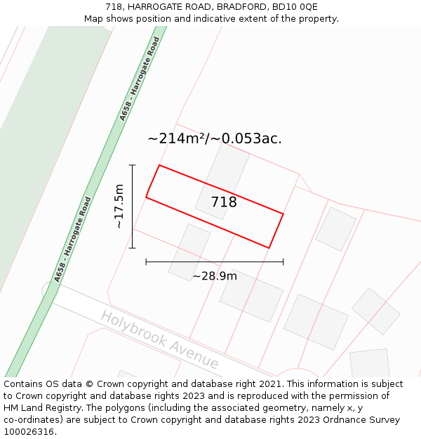718, HARROGATE ROAD, BRADFORD, BD10 0QE: Plot and title map