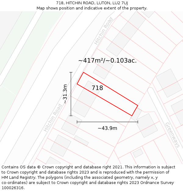 718, HITCHIN ROAD, LUTON, LU2 7UJ: Plot and title map
