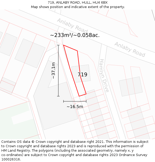 719, ANLABY ROAD, HULL, HU4 6BX: Plot and title map