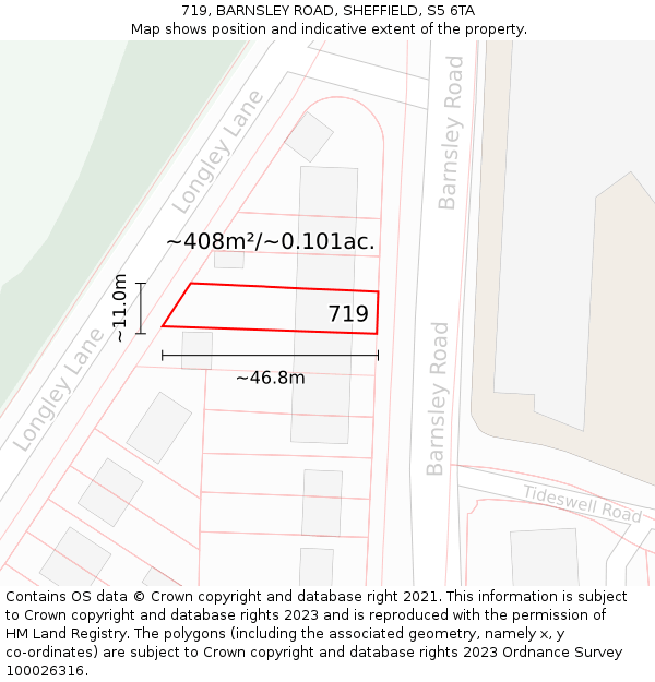 719, BARNSLEY ROAD, SHEFFIELD, S5 6TA: Plot and title map
