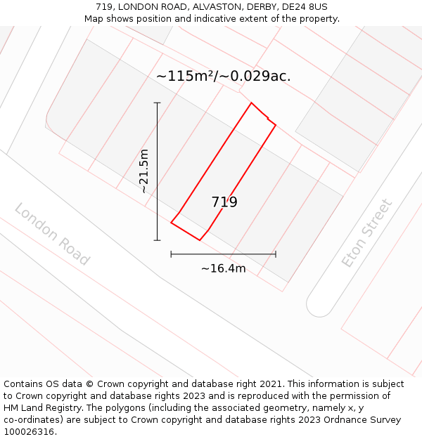 719, LONDON ROAD, ALVASTON, DERBY, DE24 8US: Plot and title map