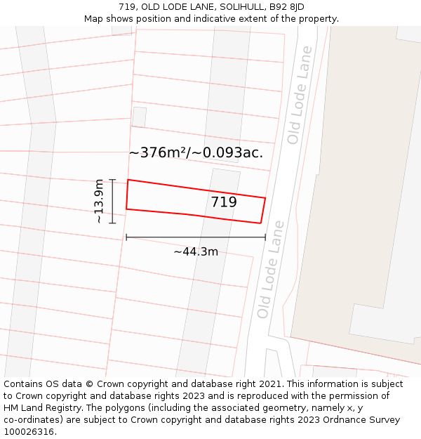 719, OLD LODE LANE, SOLIHULL, B92 8JD: Plot and title map
