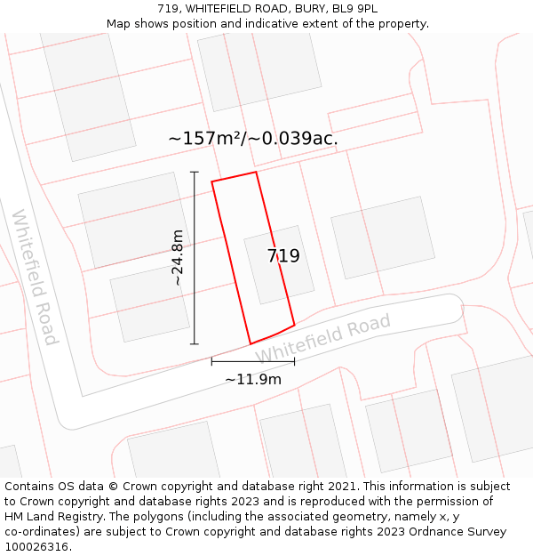 719, WHITEFIELD ROAD, BURY, BL9 9PL: Plot and title map