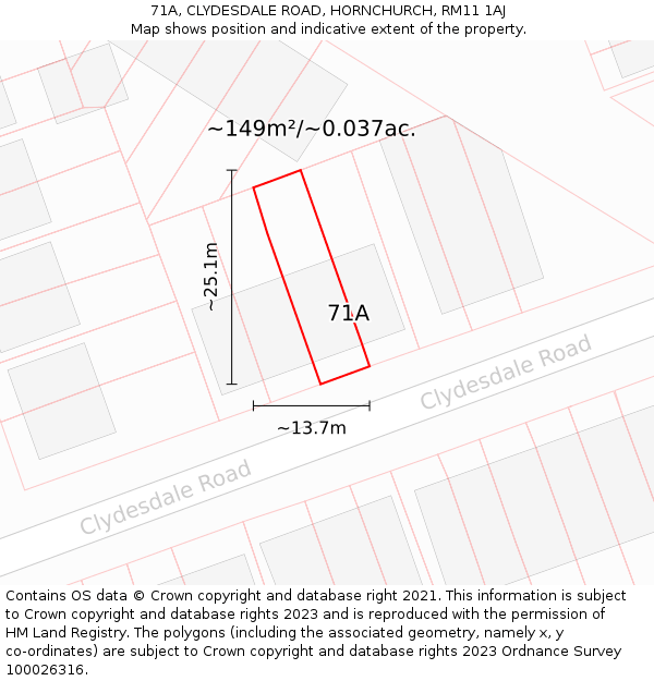 71A, CLYDESDALE ROAD, HORNCHURCH, RM11 1AJ: Plot and title map