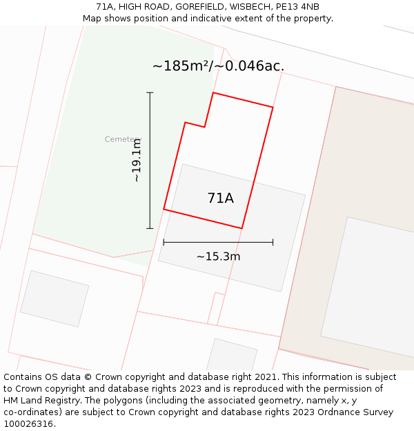 71A, HIGH ROAD, GOREFIELD, WISBECH, PE13 4NB: Plot and title map