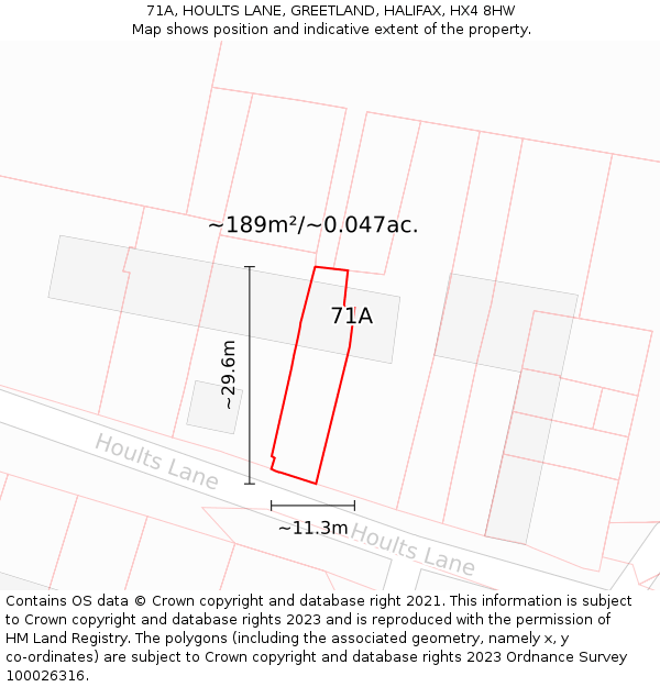 71A, HOULTS LANE, GREETLAND, HALIFAX, HX4 8HW: Plot and title map