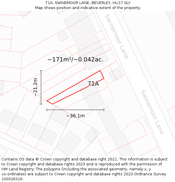 71A, SWINEMOOR LANE, BEVERLEY, HU17 0LY: Plot and title map