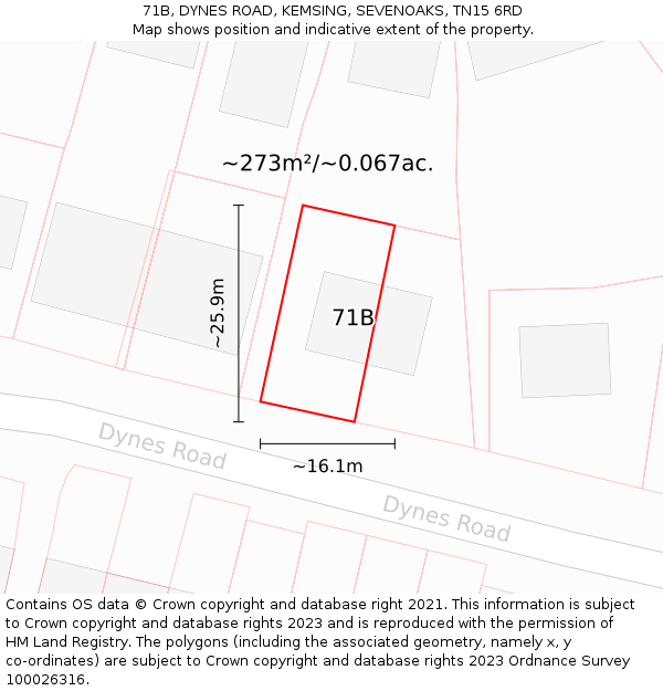 71B, DYNES ROAD, KEMSING, SEVENOAKS, TN15 6RD: Plot and title map