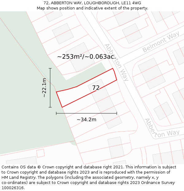 72, ABBERTON WAY, LOUGHBOROUGH, LE11 4WG: Plot and title map