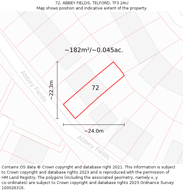 72, ABBEY FIELDS, TELFORD, TF3 2AU: Plot and title map