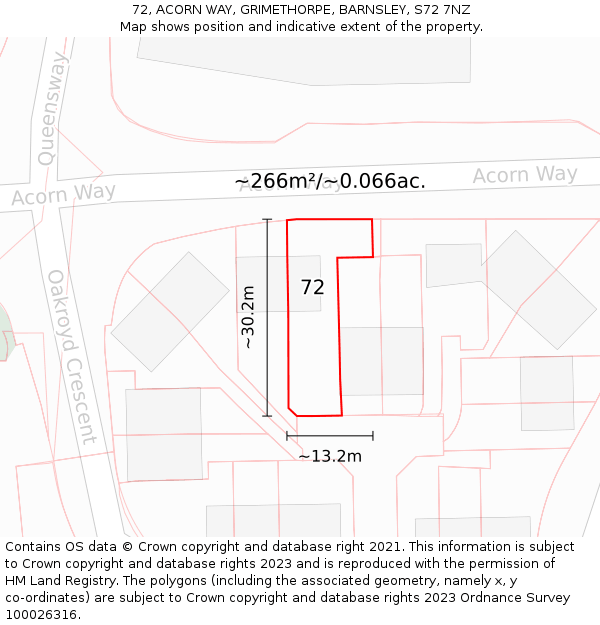 72, ACORN WAY, GRIMETHORPE, BARNSLEY, S72 7NZ: Plot and title map