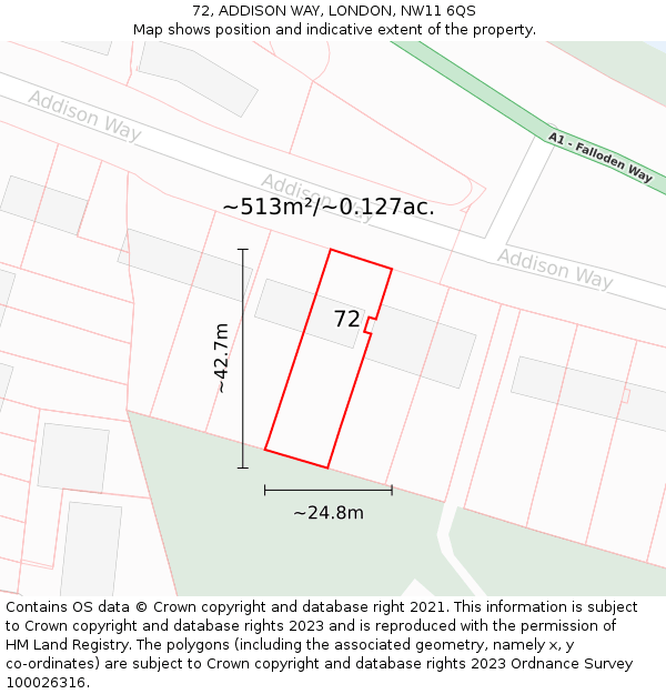 72, ADDISON WAY, LONDON, NW11 6QS: Plot and title map