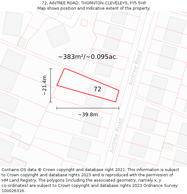 72, AINTREE ROAD, THORNTON-CLEVELEYS, FY5 5HP: Plot and title map