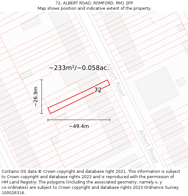 72, ALBERT ROAD, ROMFORD, RM1 2PP: Plot and title map