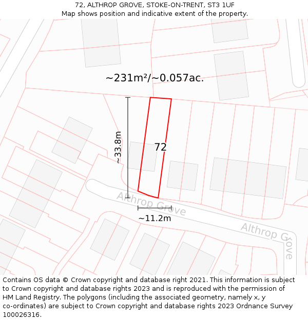 72, ALTHROP GROVE, STOKE-ON-TRENT, ST3 1UF: Plot and title map
