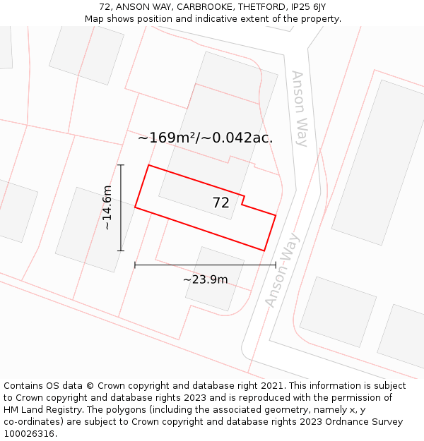 72, ANSON WAY, CARBROOKE, THETFORD, IP25 6JY: Plot and title map