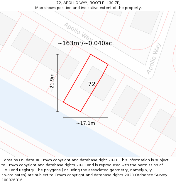 72, APOLLO WAY, BOOTLE, L30 7PJ: Plot and title map