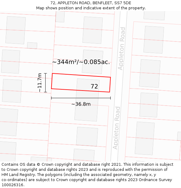72, APPLETON ROAD, BENFLEET, SS7 5DE: Plot and title map