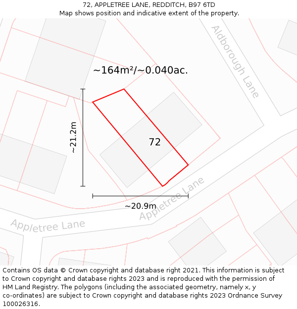 72, APPLETREE LANE, REDDITCH, B97 6TD: Plot and title map