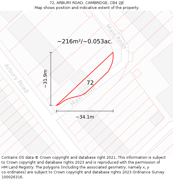 72, ARBURY ROAD, CAMBRIDGE, CB4 2JE: Plot and title map