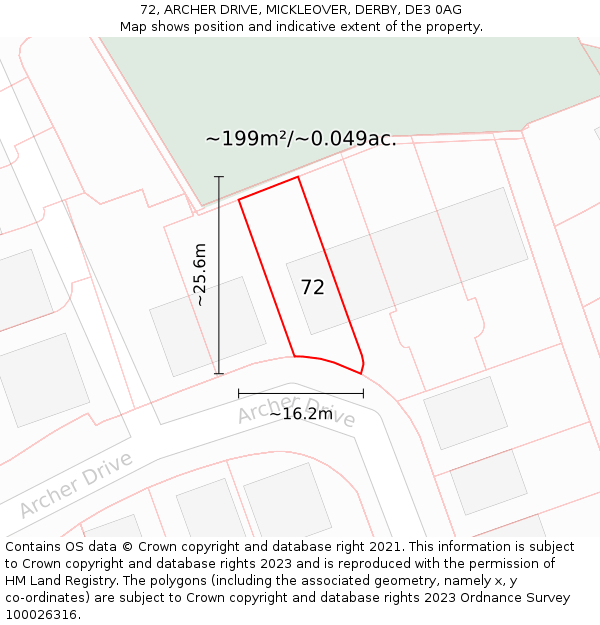 72, ARCHER DRIVE, MICKLEOVER, DERBY, DE3 0AG: Plot and title map