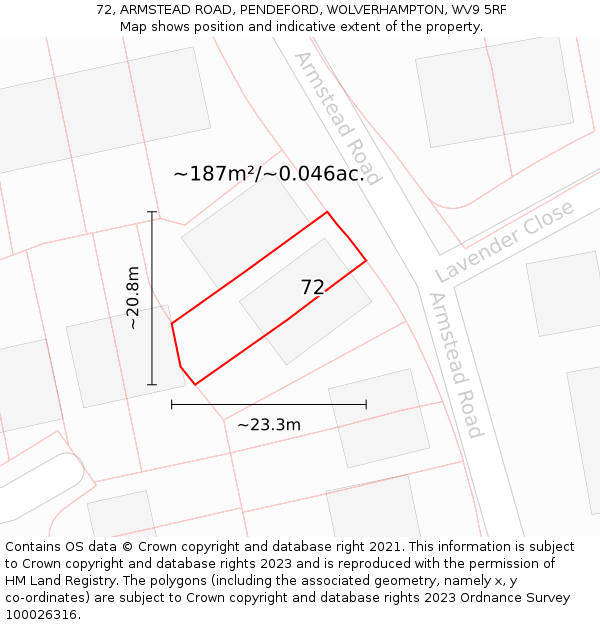 72, ARMSTEAD ROAD, PENDEFORD, WOLVERHAMPTON, WV9 5RF: Plot and title map
