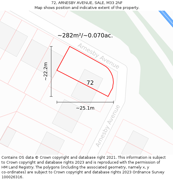 72, ARNESBY AVENUE, SALE, M33 2NF: Plot and title map
