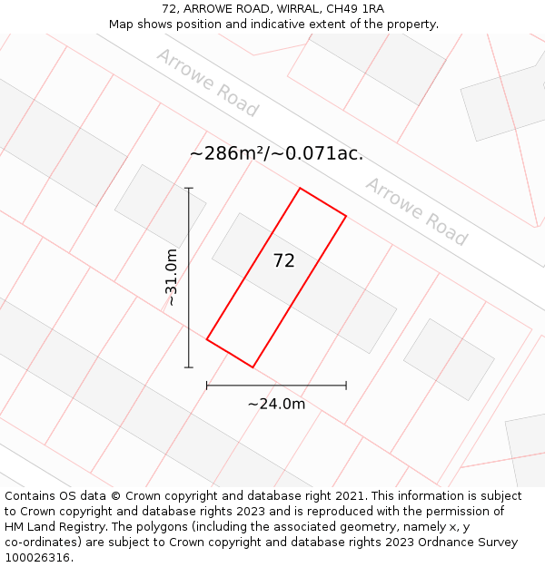 72, ARROWE ROAD, WIRRAL, CH49 1RA: Plot and title map
