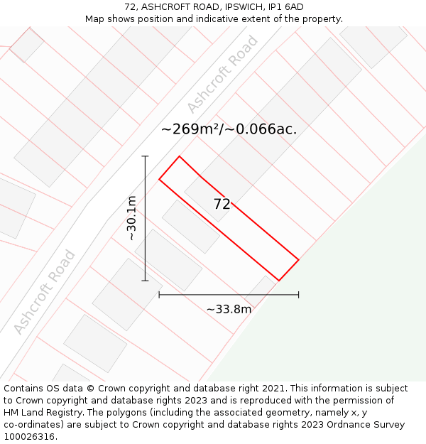 72, ASHCROFT ROAD, IPSWICH, IP1 6AD: Plot and title map