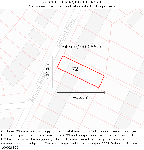 72, ASHURST ROAD, BARNET, EN4 9LF: Plot and title map