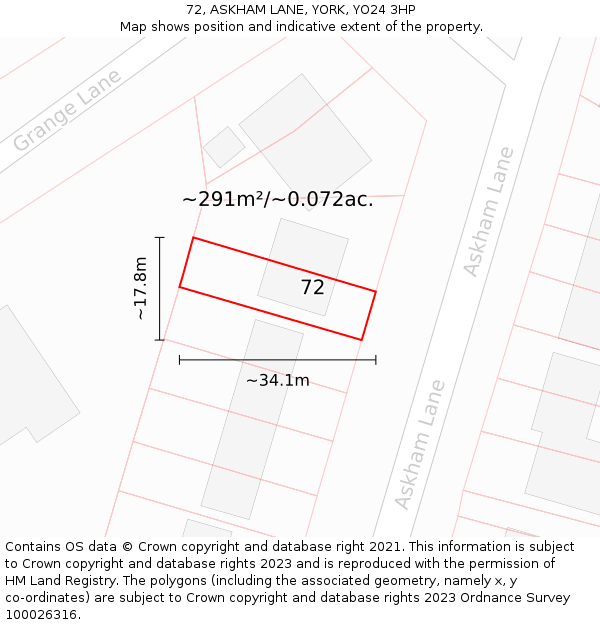 72, ASKHAM LANE, YORK, YO24 3HP: Plot and title map