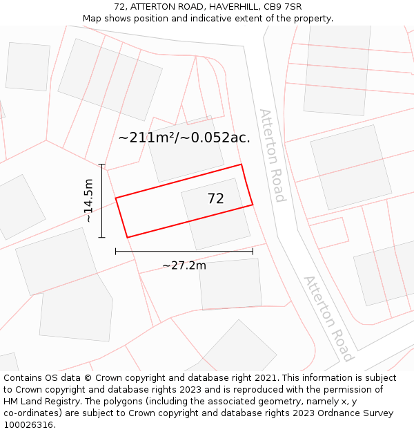 72, ATTERTON ROAD, HAVERHILL, CB9 7SR: Plot and title map