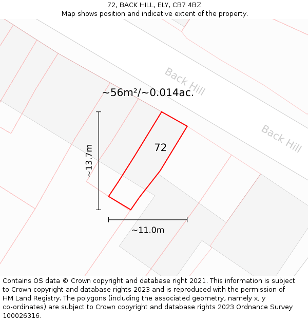 72, BACK HILL, ELY, CB7 4BZ: Plot and title map