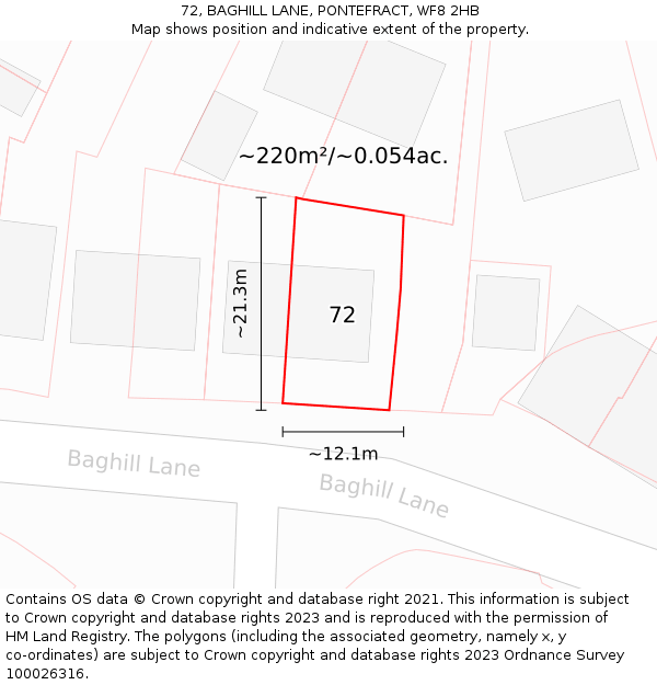 72, BAGHILL LANE, PONTEFRACT, WF8 2HB: Plot and title map