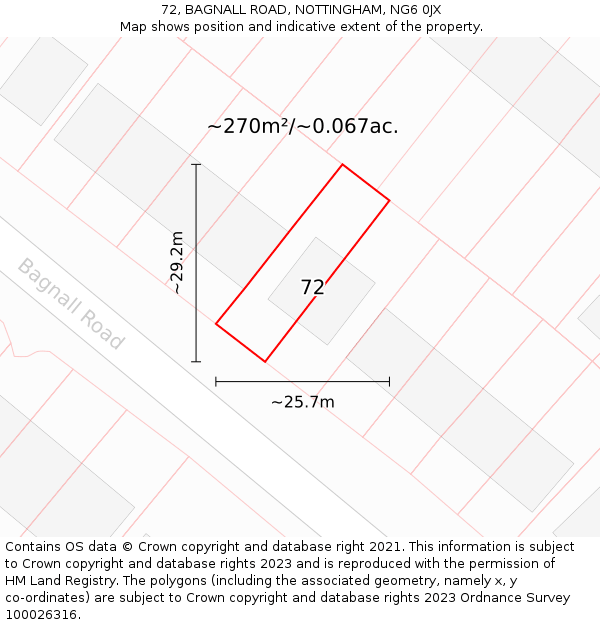 72, BAGNALL ROAD, NOTTINGHAM, NG6 0JX: Plot and title map