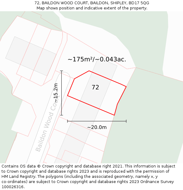 72, BAILDON WOOD COURT, BAILDON, SHIPLEY, BD17 5QG: Plot and title map