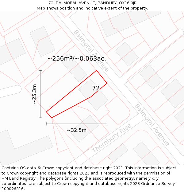 72, BALMORAL AVENUE, BANBURY, OX16 0JP: Plot and title map