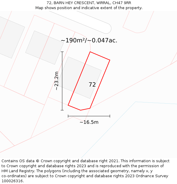 72, BARN HEY CRESCENT, WIRRAL, CH47 9RR: Plot and title map