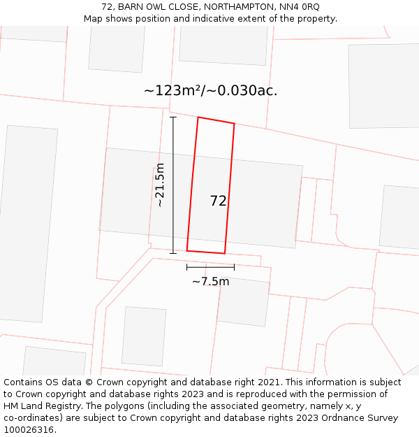72, BARN OWL CLOSE, NORTHAMPTON, NN4 0RQ: Plot and title map