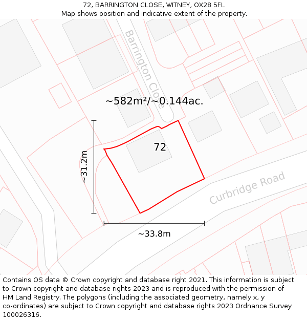72, BARRINGTON CLOSE, WITNEY, OX28 5FL: Plot and title map
